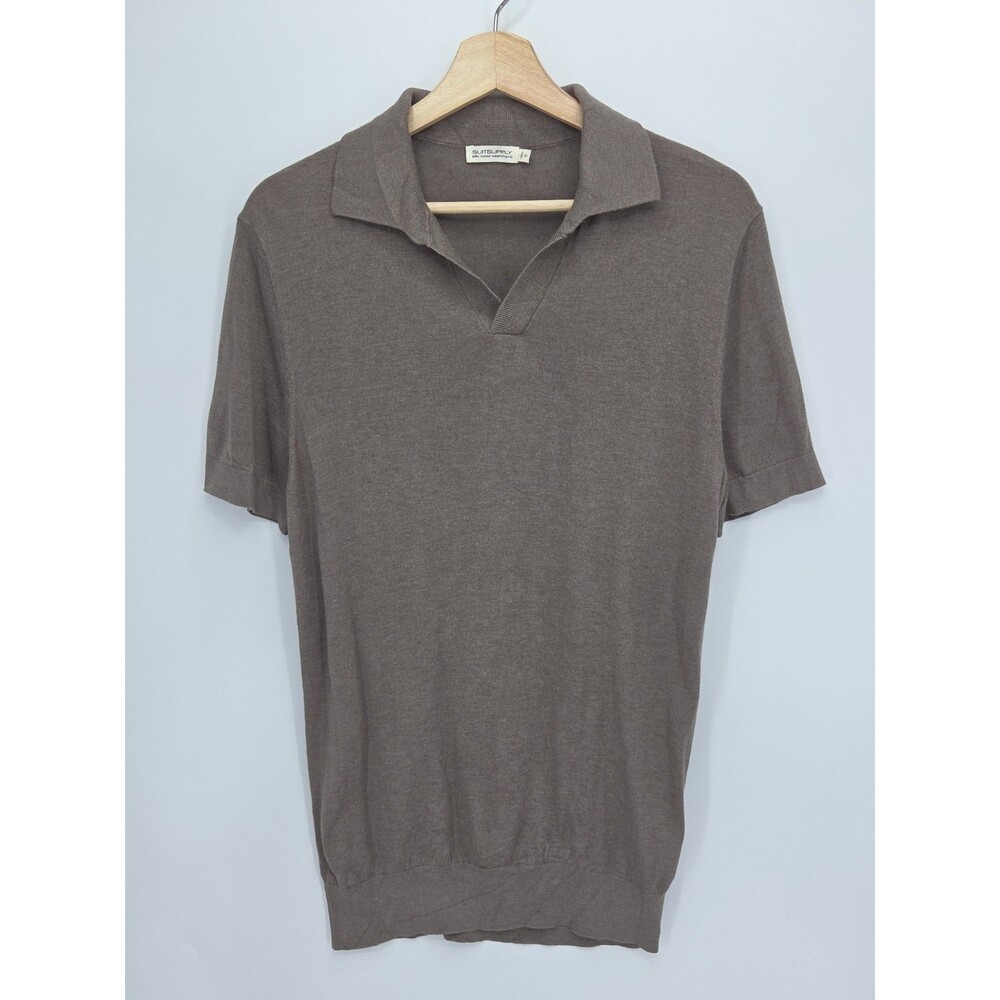 Suitsupply Mens Johnny Collar Knit Polo Shirt Cashmere Wool Silk Size Medium